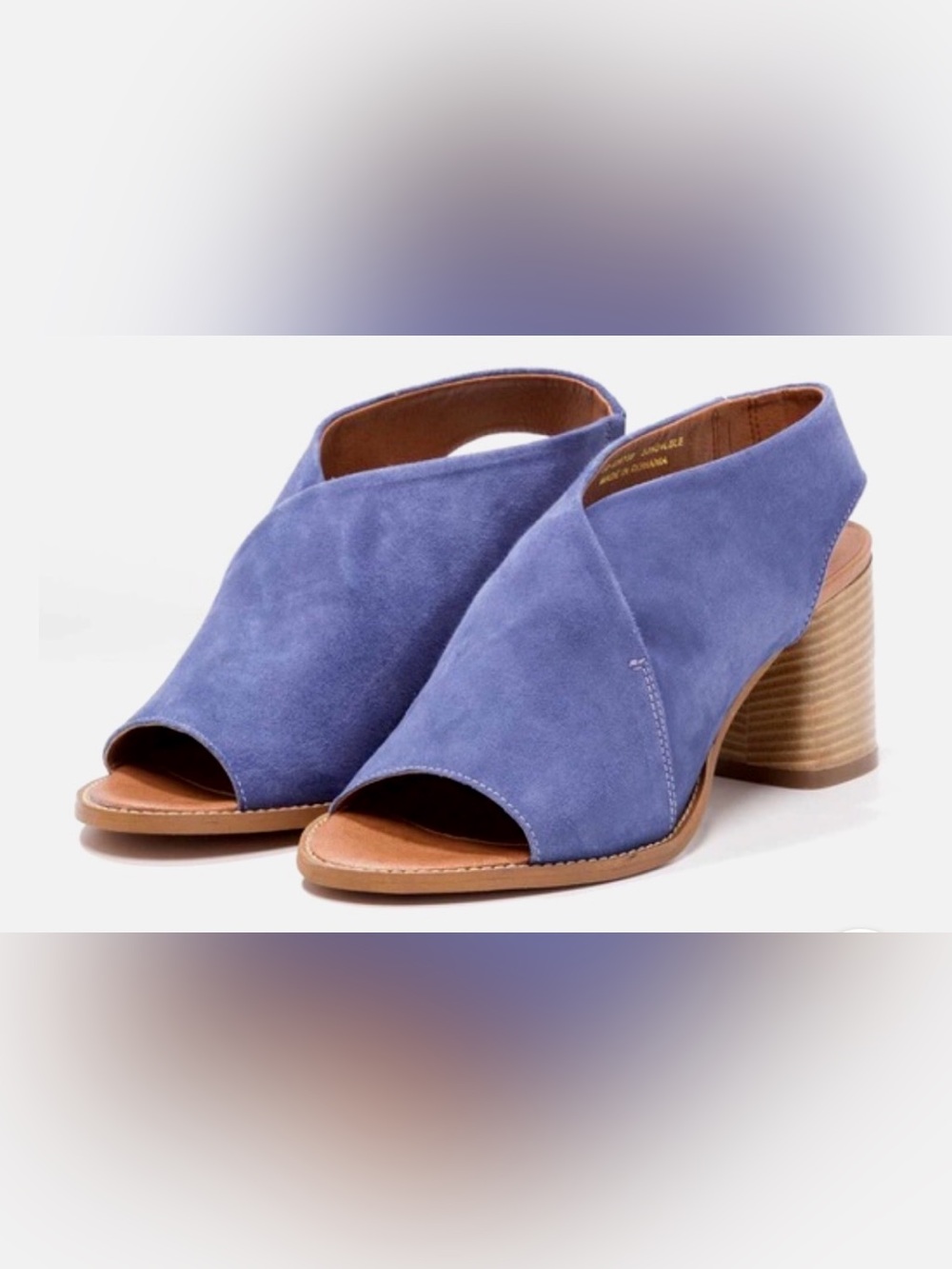 Topshop Noa blue Suede Open-Toe Sling back Block Heel Mules size 37 size 6.5